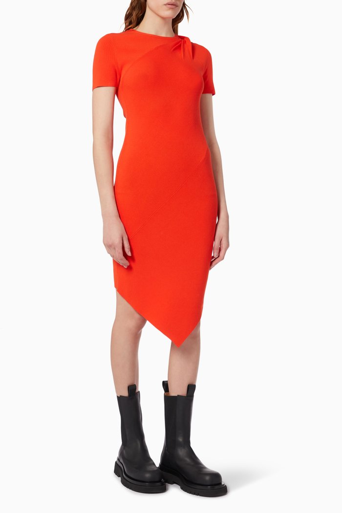 

Twisted Asymmetric Dress in Ribbed Jersey, Orange