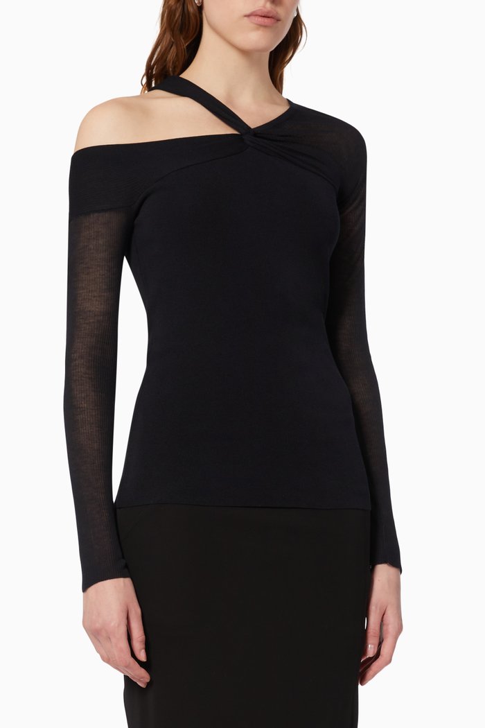 Twisted Asymmetric Top in Viscose Jersey, Black