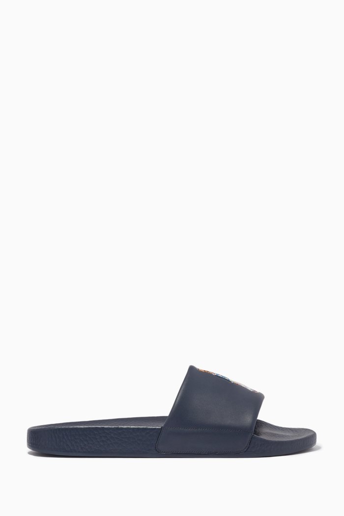 

Polo Slides in Faux Leather, Blue