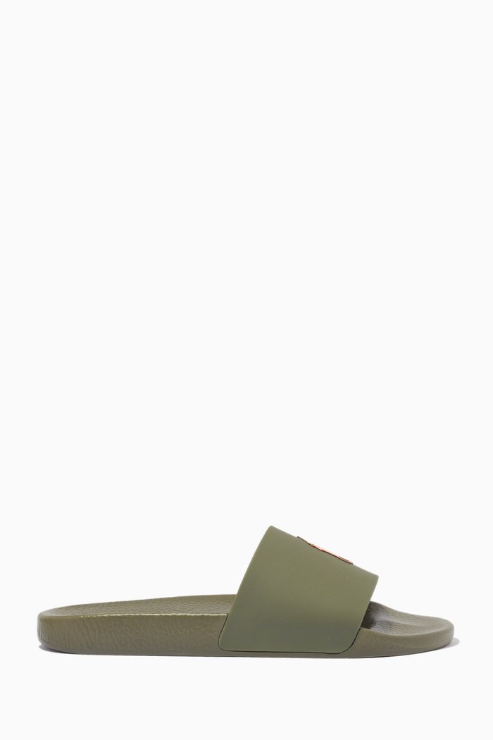 

Polo Slides in Faux Leather, Green