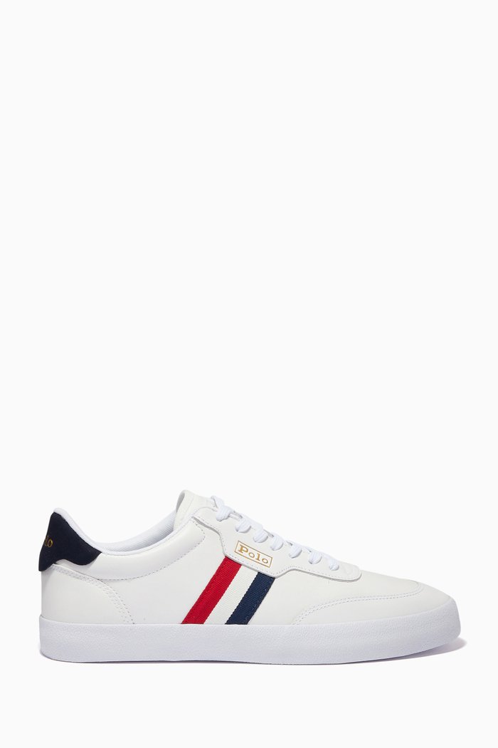 

Court Striped Sneakers in Leather, White