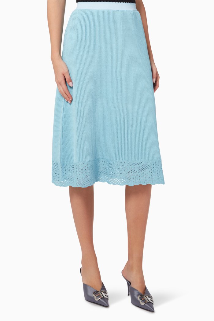 

Lace Trim Slip Skirt in Viscose Knit, Blue