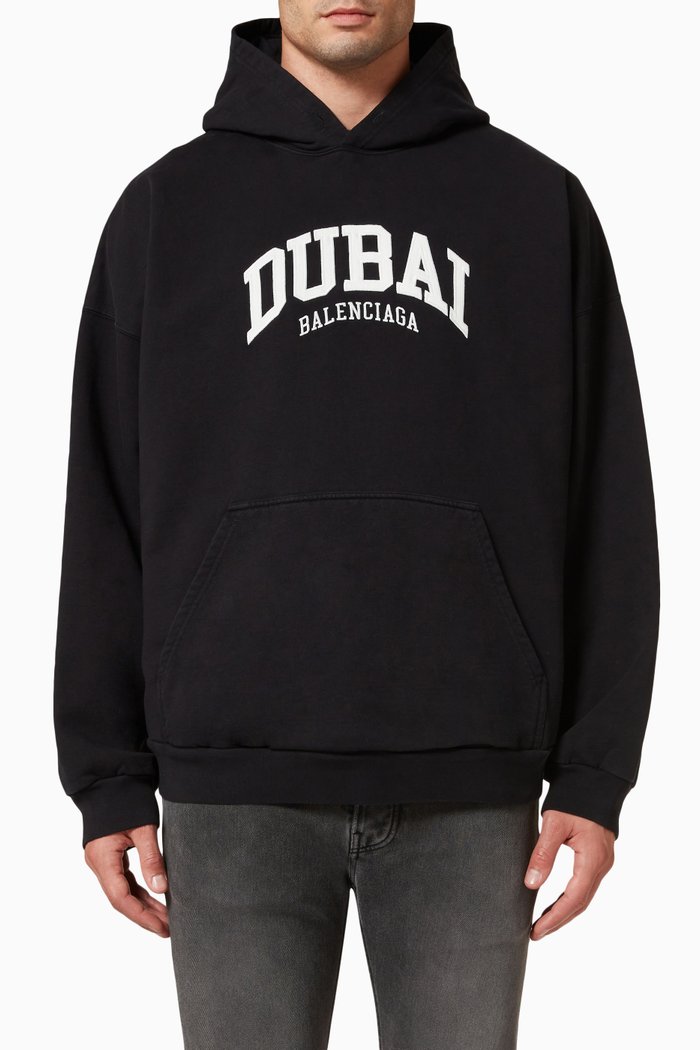 

Dubai Wide Fit Hoodie in Cotton Fleece, Black