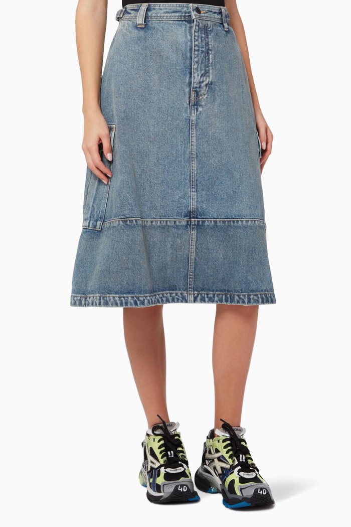 

Cargo Kick Skirt in Cotton Denim, Blue