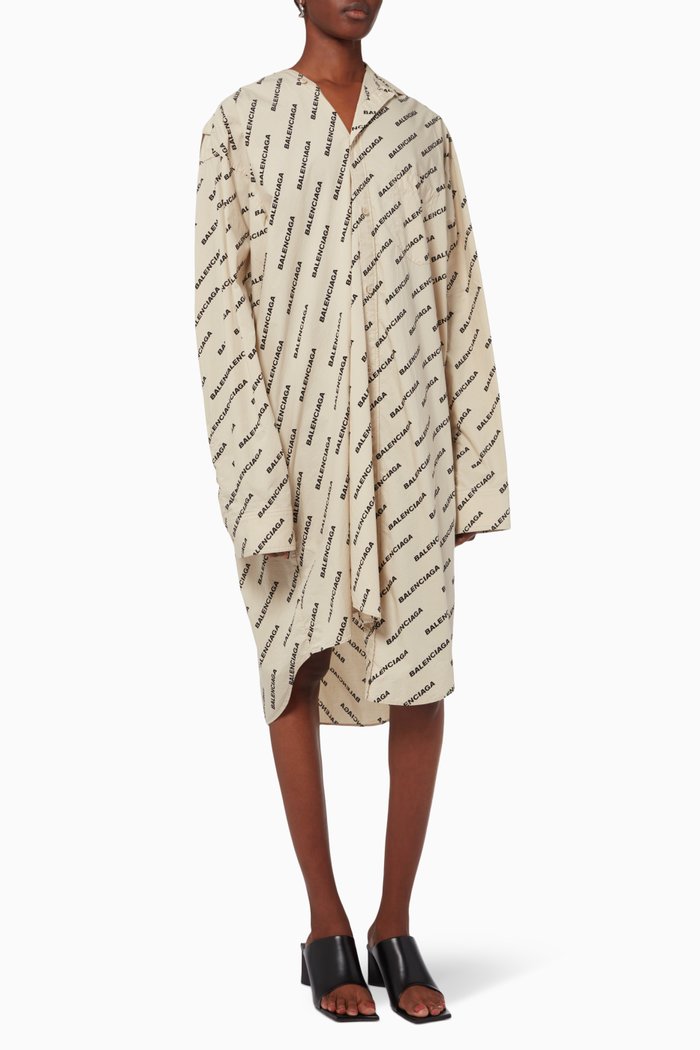 

Year of the Tiger Typo Shirt Dress in Cotton Poplin, Neutral