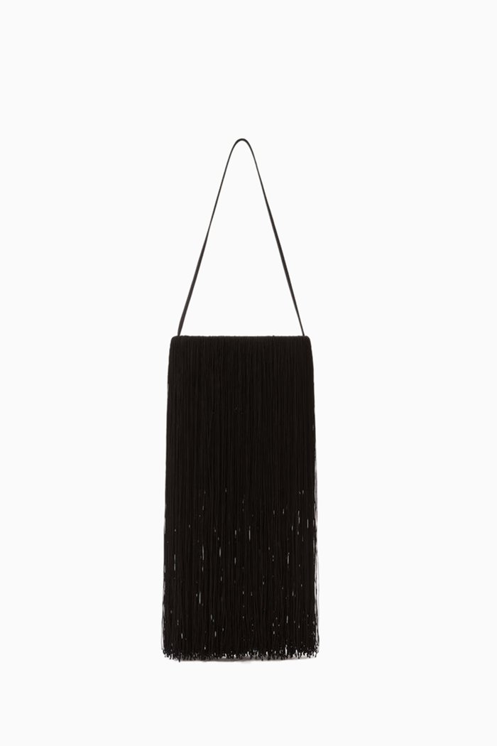 

Fringe Rhinestone Embellished Mini Tote in Satin, Black