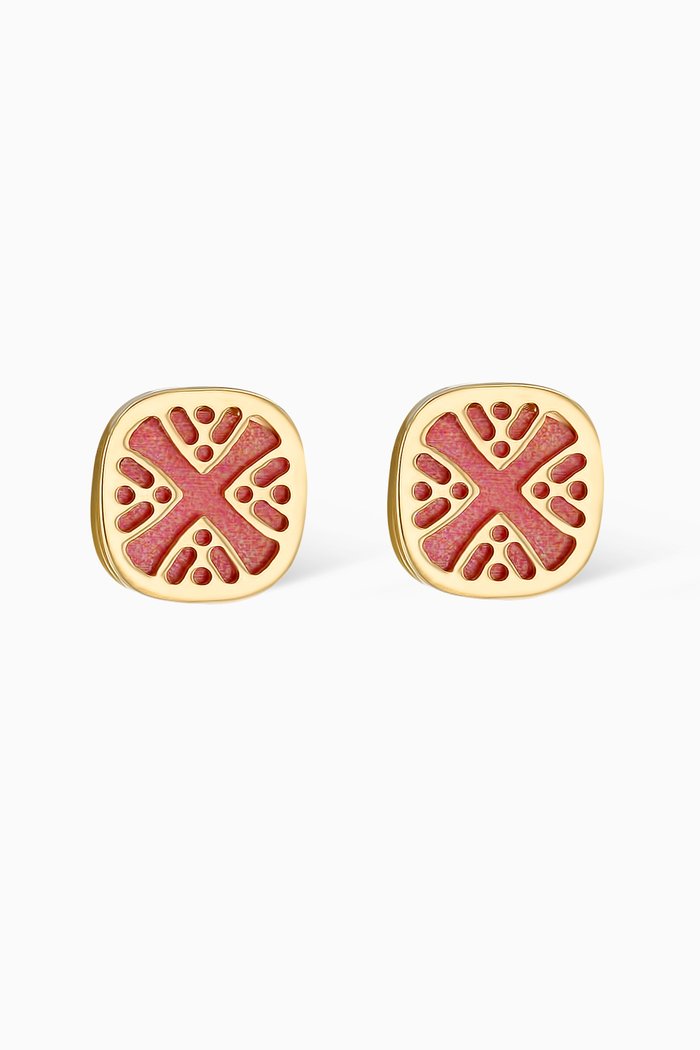 

Amelia Sunrise Mother of Pearl Small Square Stud Earrings in 18kt Yellow Gold