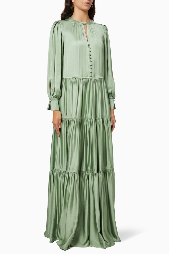 Allegra Gown in Fluid Satin, Green