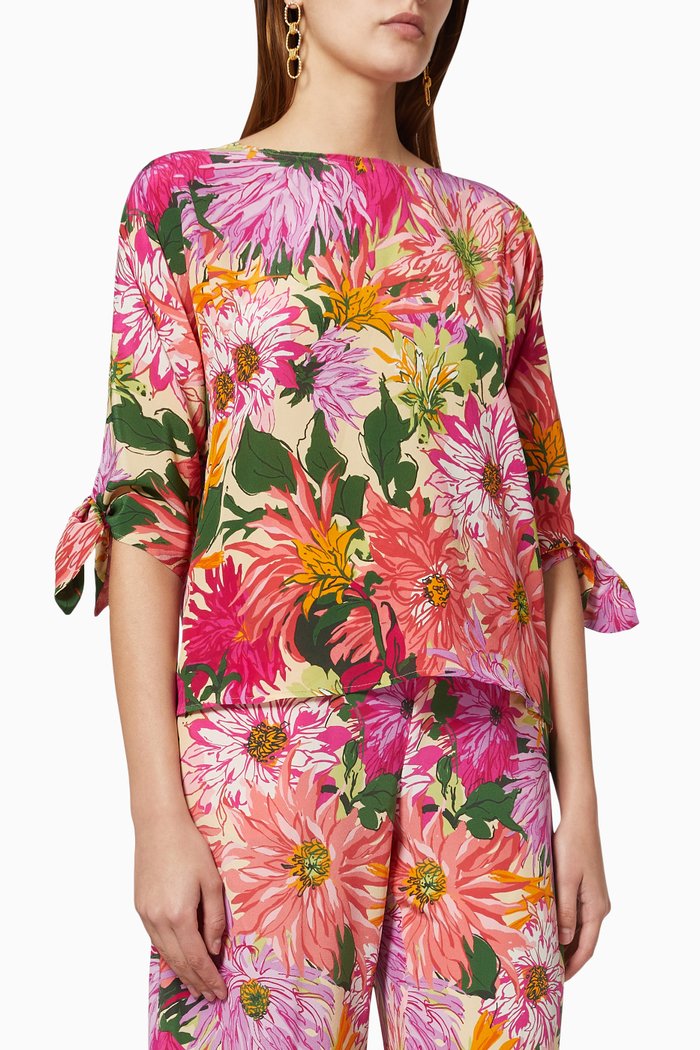 

Vorra Floral Shirt in Silk Crepe, Pink