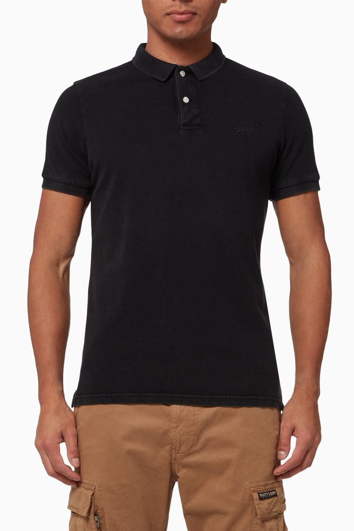 

Vintage Destroy Polo Shirt in Cotton Piqué, Black