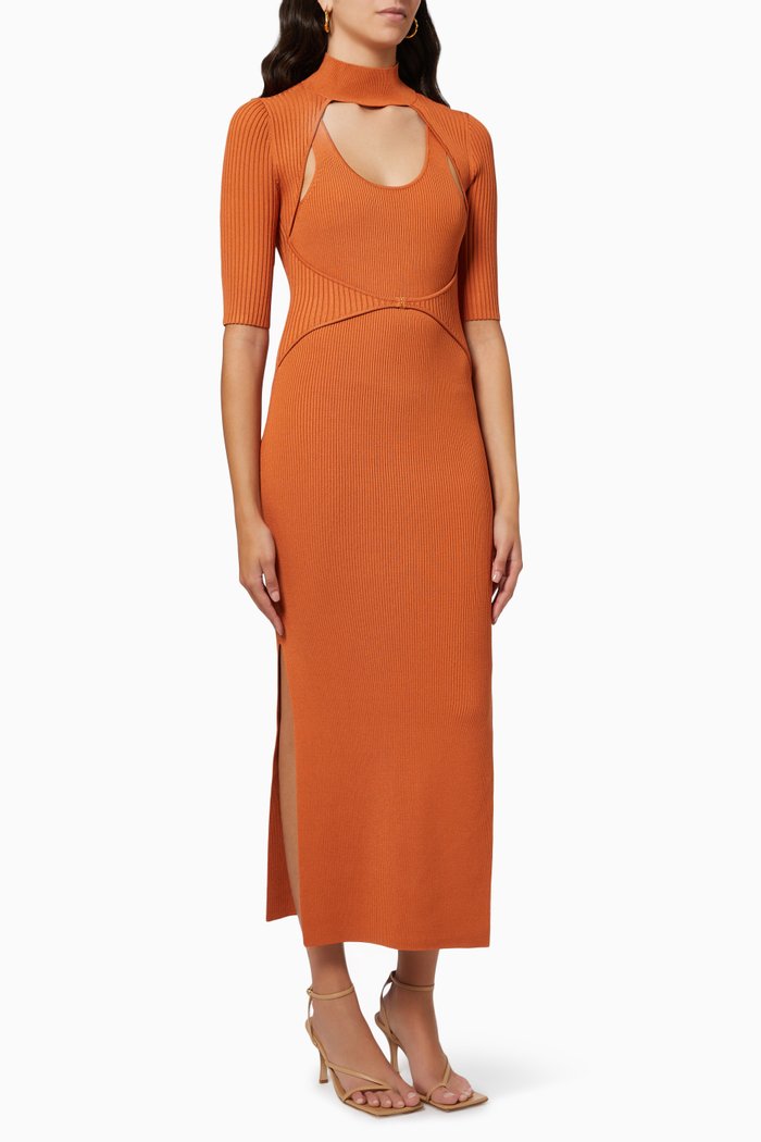 

Joanna Midi Dress in Compact Rib Knit, Orange