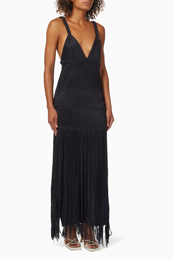 

Christabel Macrame Maxi Dress in Cotton, Black