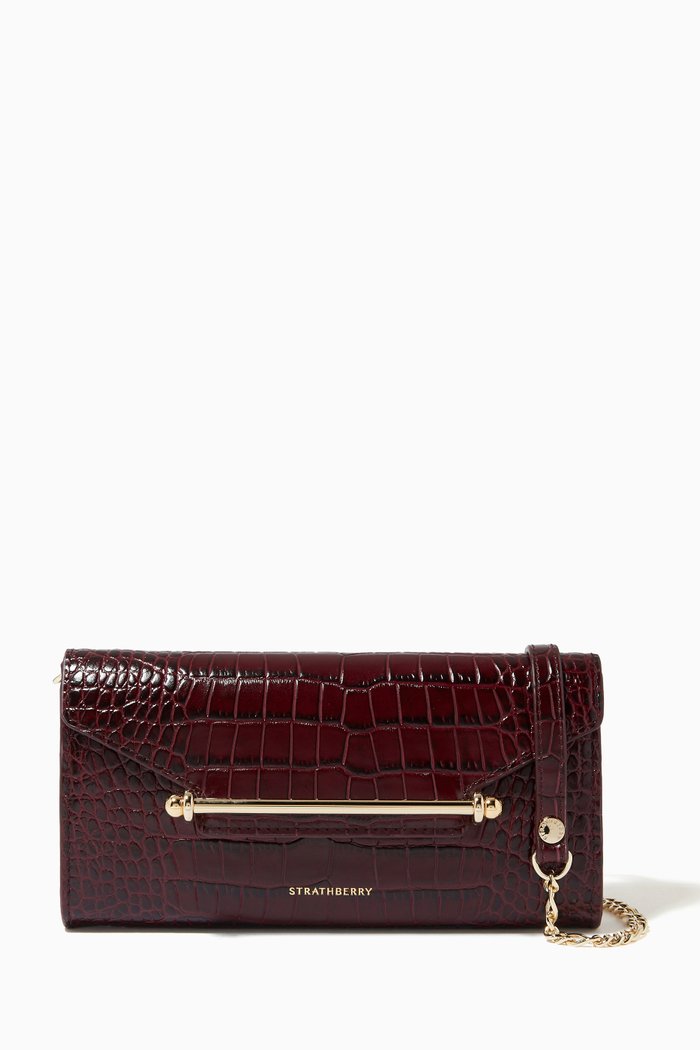 

Multrees Chain Wallet in Croc-embossed Leather, Burgundy