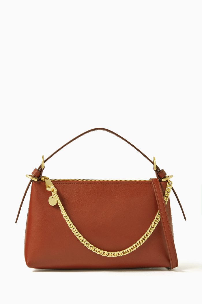 Posen Zip Top Crossbody Bag in Leather, Brown