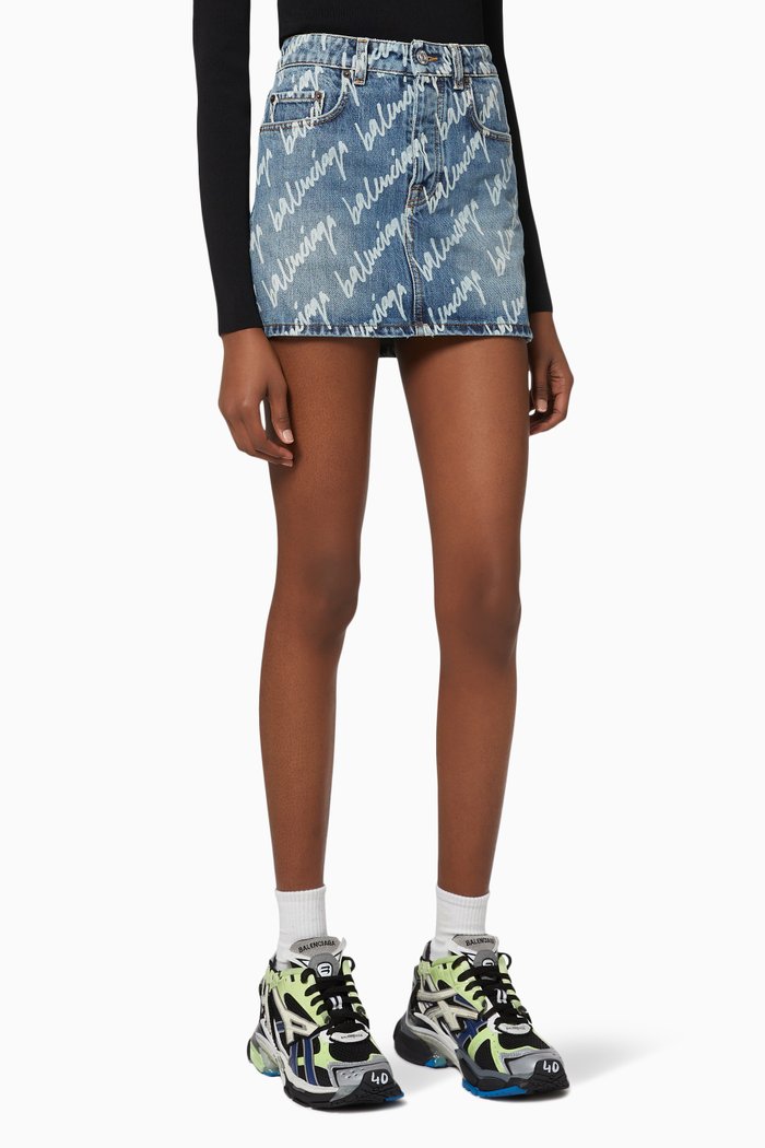

All-Over Logo Skirt in Soft Denim, Blue