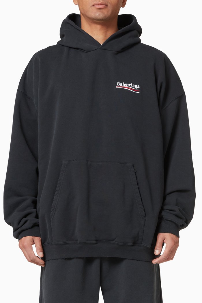

Political Campaign Large Fit Hoodie in Cotton Fleece, Black