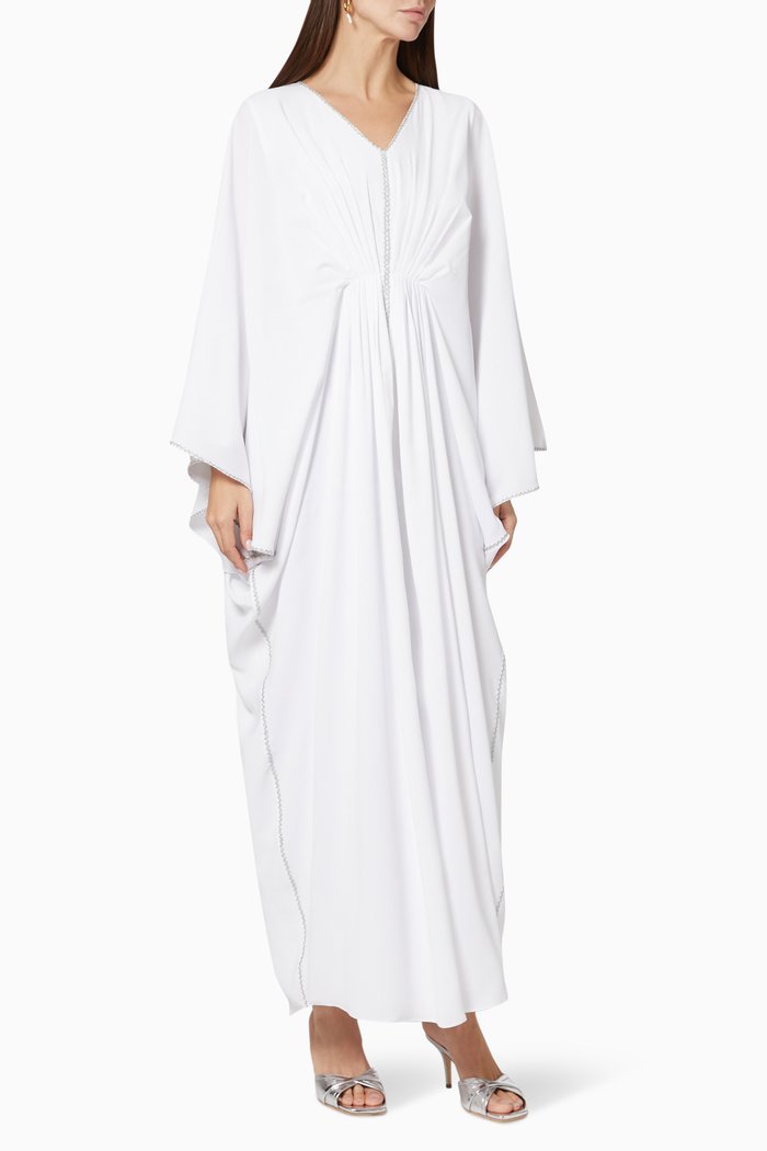 

Gathered Long Sleeve Kaftan, White