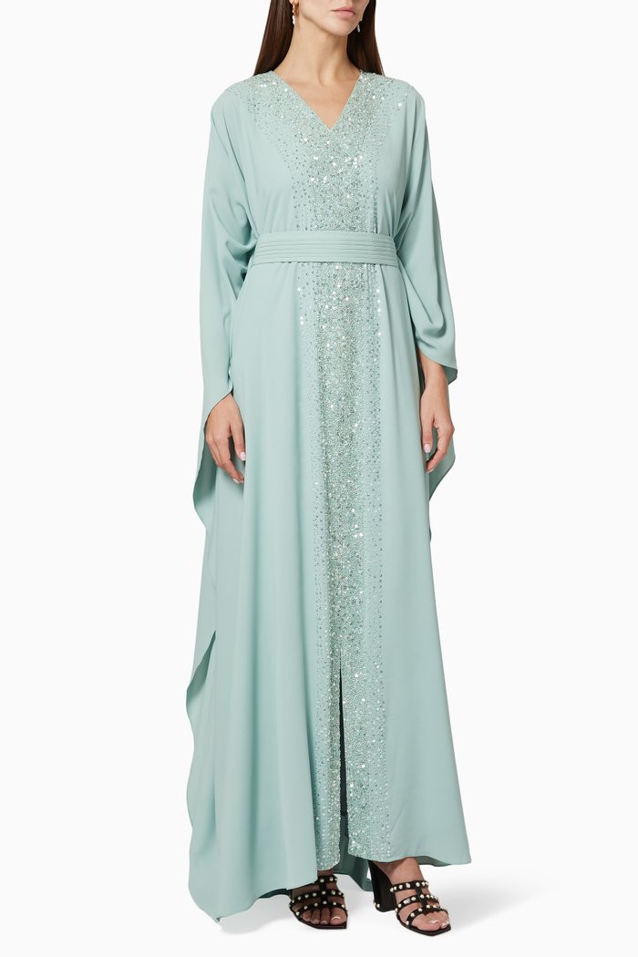 

Embellished Long Sleeve Kaftan, Green