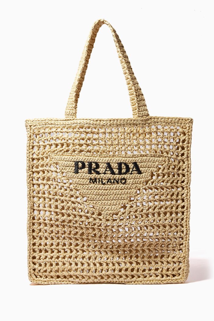

Logo Tote Bag in Raffia, Neutral