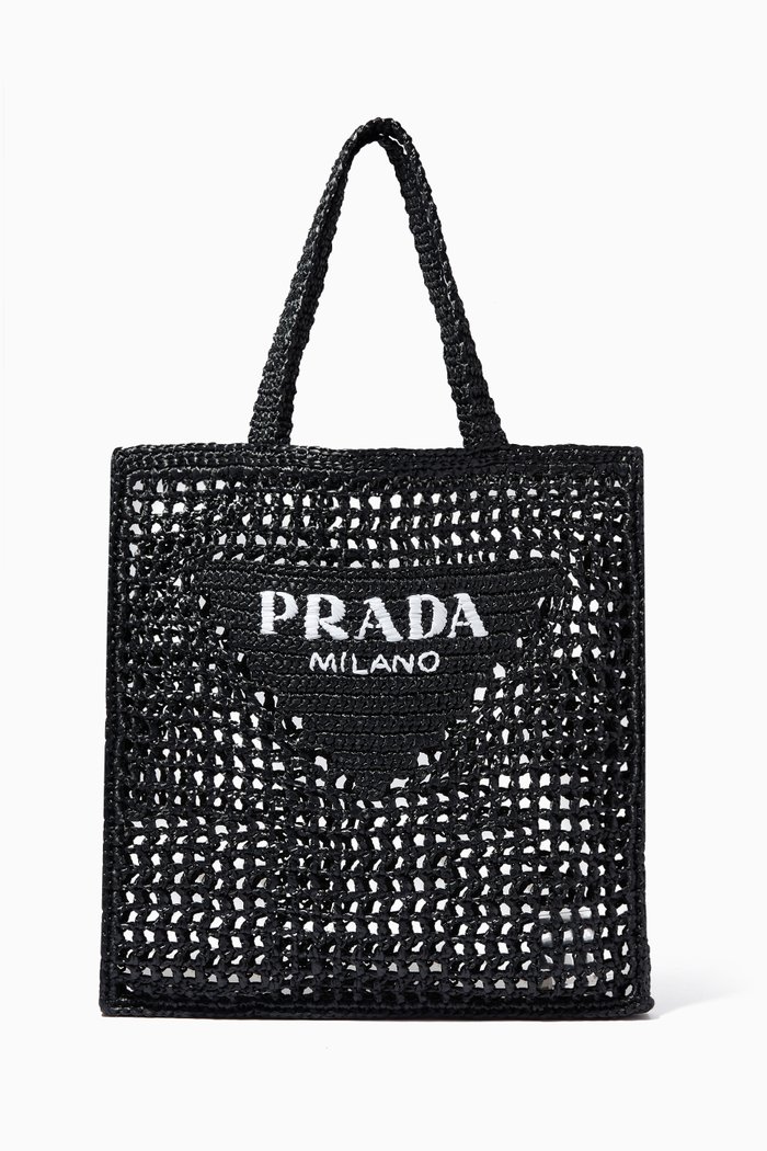 

Logo Tote Bag in Raffia, Black