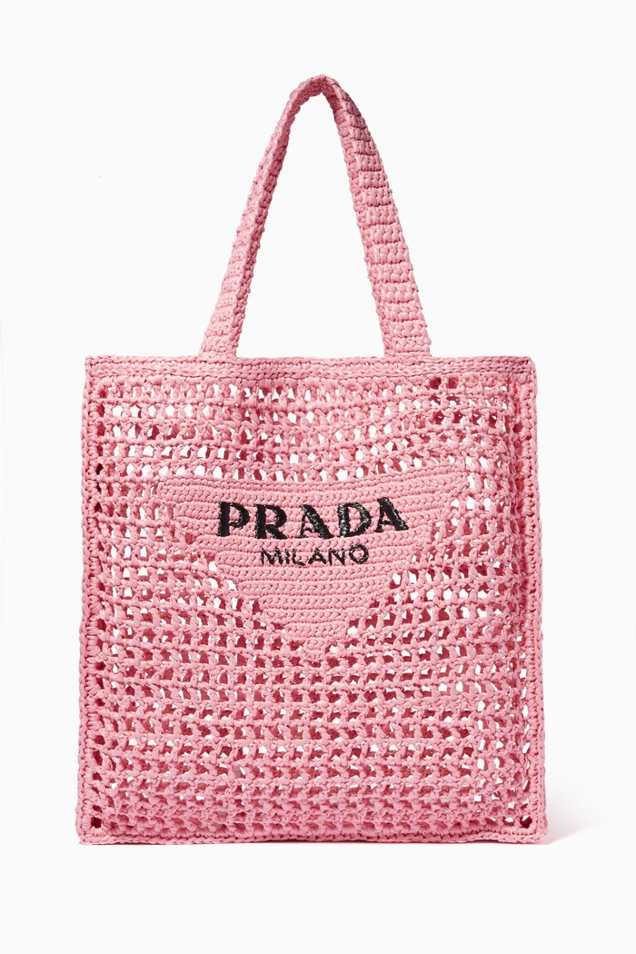 

Logo Tote Bag in Raffia, Pink