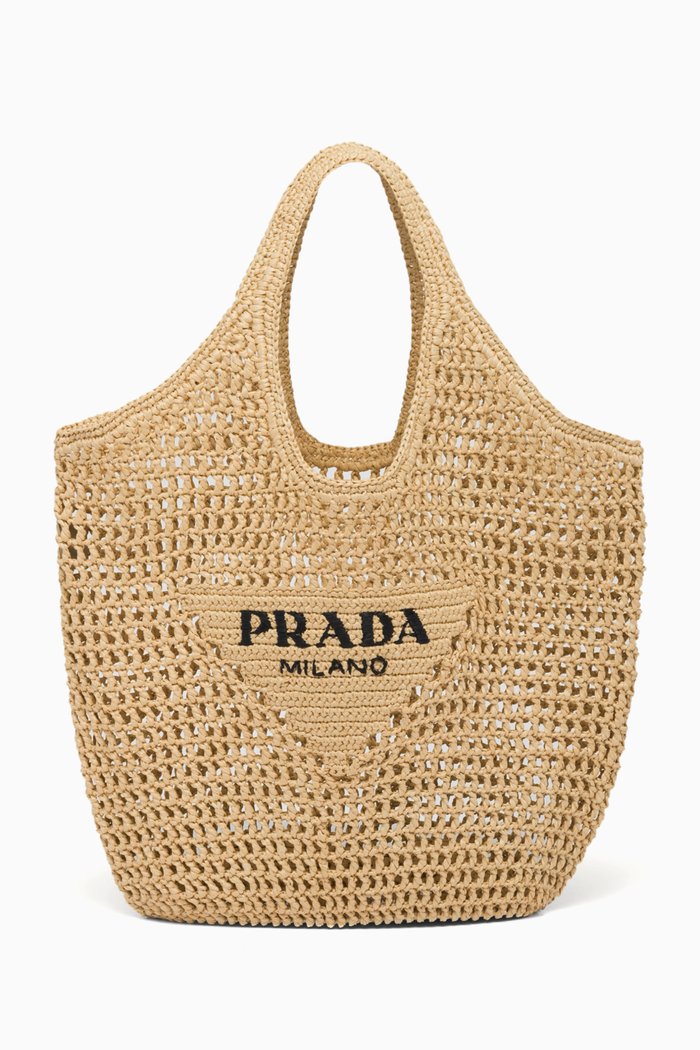 

Logo Shopping Bag in Raffia, Neutral