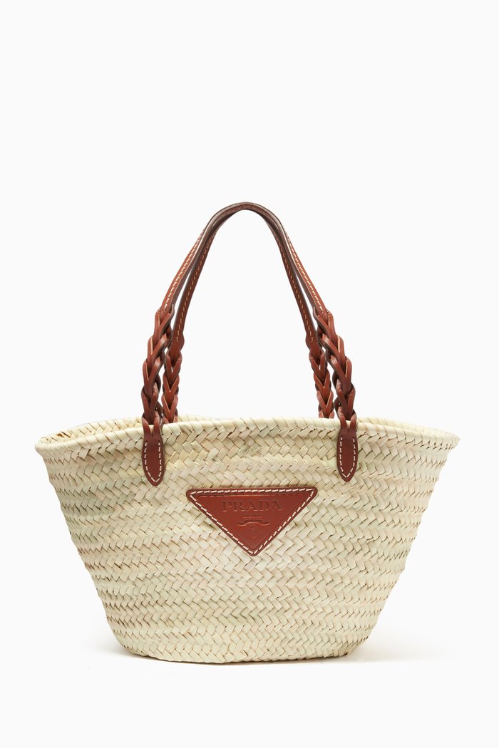 

Woven Tote in Straw & Leather, Brown