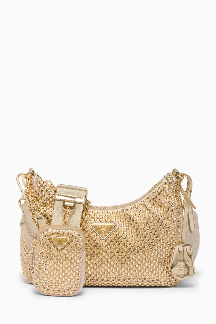 

Re-Edition 2005 Shoulder Bag in Satin & Crystals, Gold