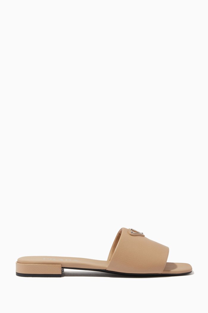 

Logo Enamel Mules in Leather, Neutral