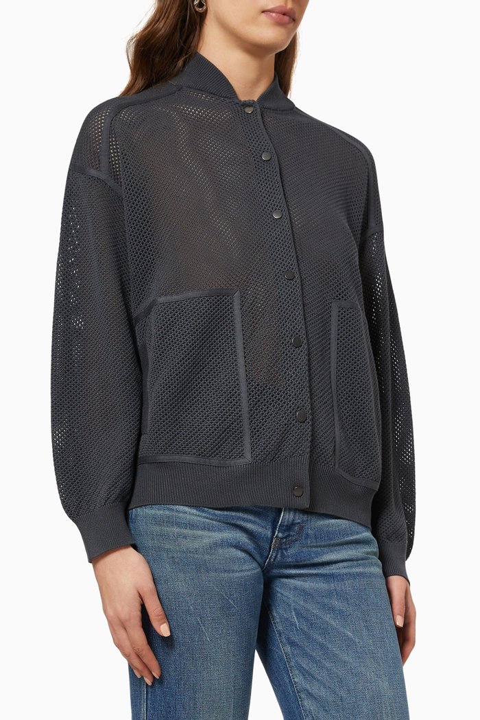 

Bomber Cardigan in Cotton Knit Mesh, Grey