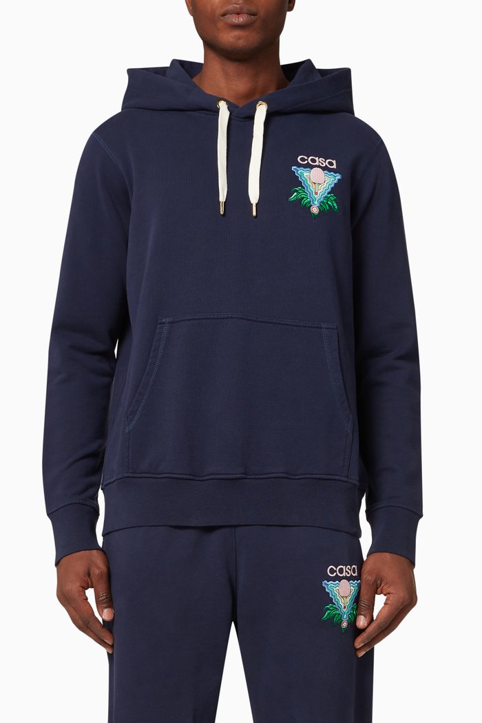 

Memphis Icon Embroidered Hooded Sweatshirt in Organic Cotton, Blue