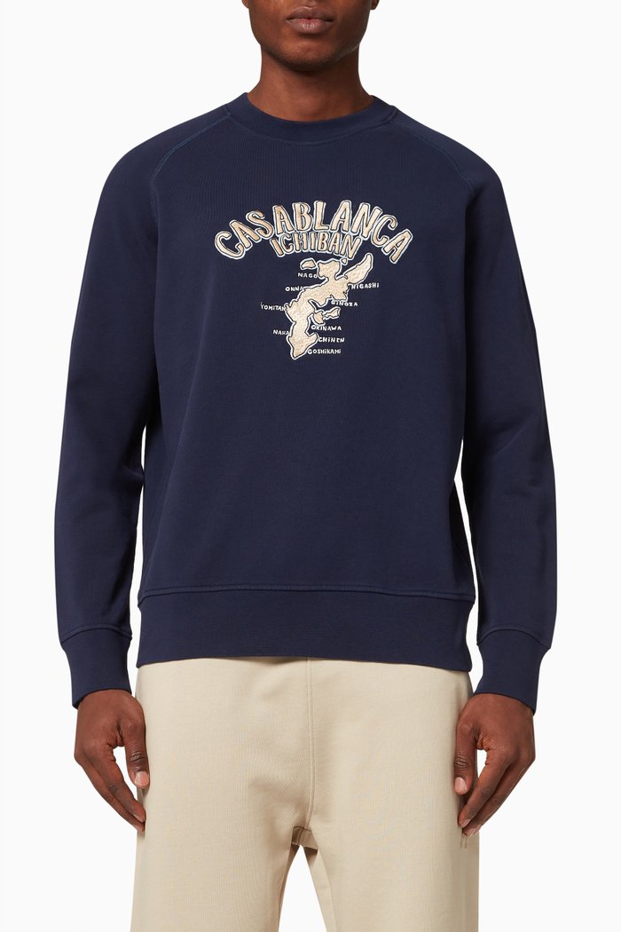 

Embroidered Raglan Sweatshirt in Organic Cotton, Blue