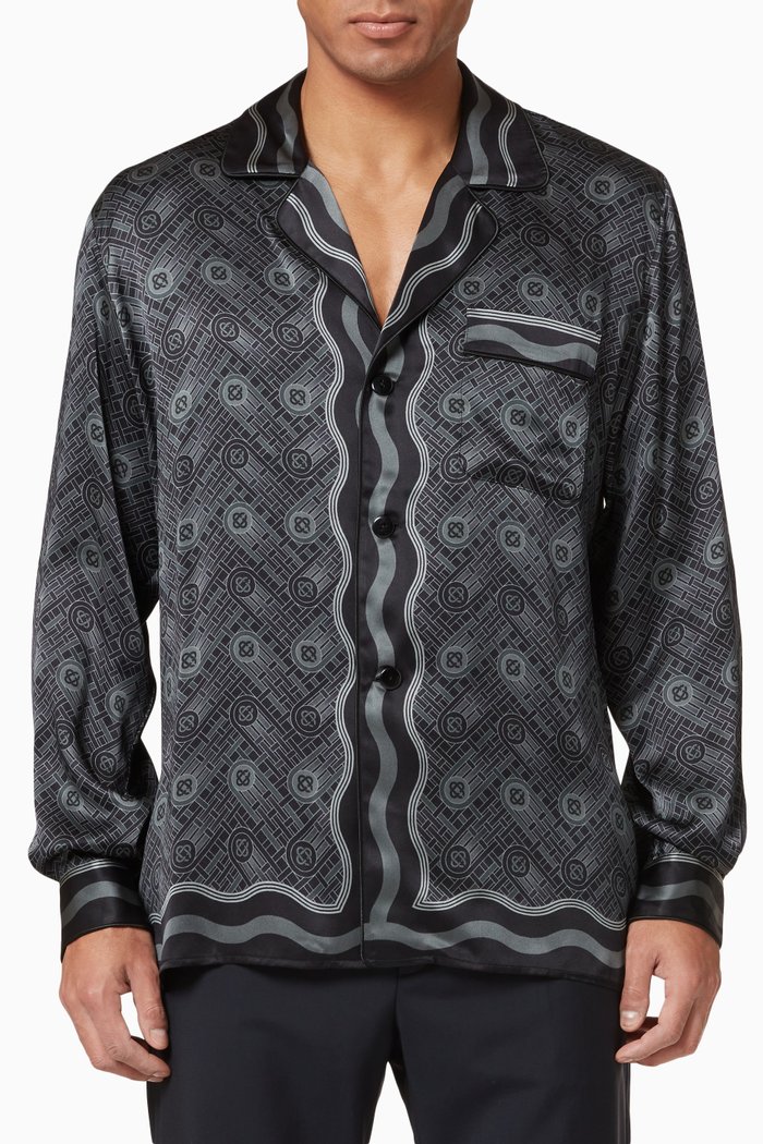 

Long Sleeve Pyjama Shirt in Silk, Black