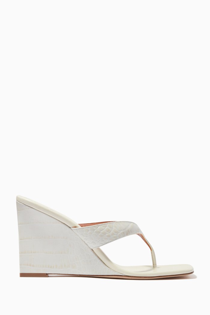 

Lola 85 Thong Wedges in Croc-embossed Leather, Neutral