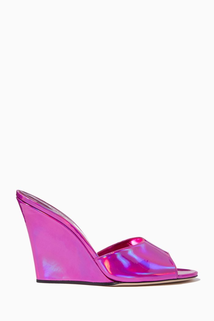 

Wanda Wedge Sandals in Mirror Tech Fabric, Pink