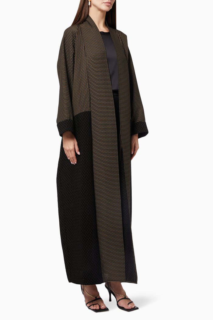 

Striped Colour-block Abaya in Jacquard, Gold