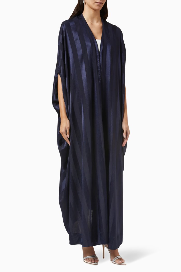 

Two-tone Striped Abaya in Japanese Crepe & Satin, Blue