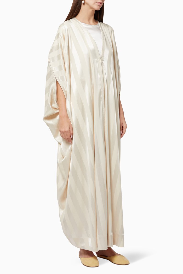 

Two-tone Striped Abaya in Japanese Crepe & Satin, Neutral