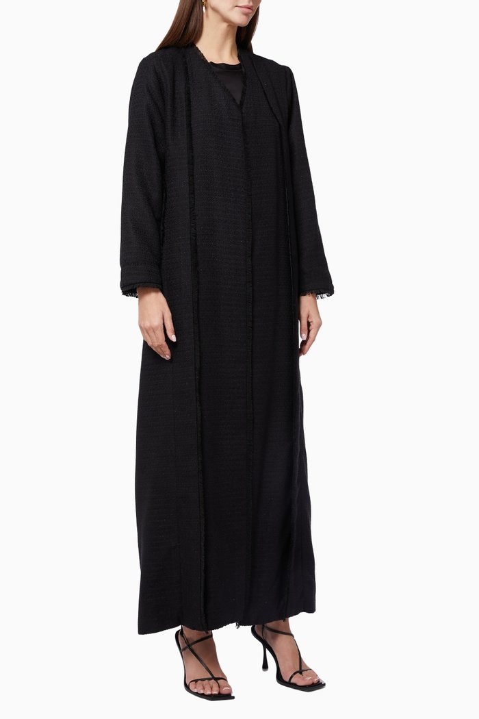 

Chequered Winter Coat Abaya in Tweed, Black