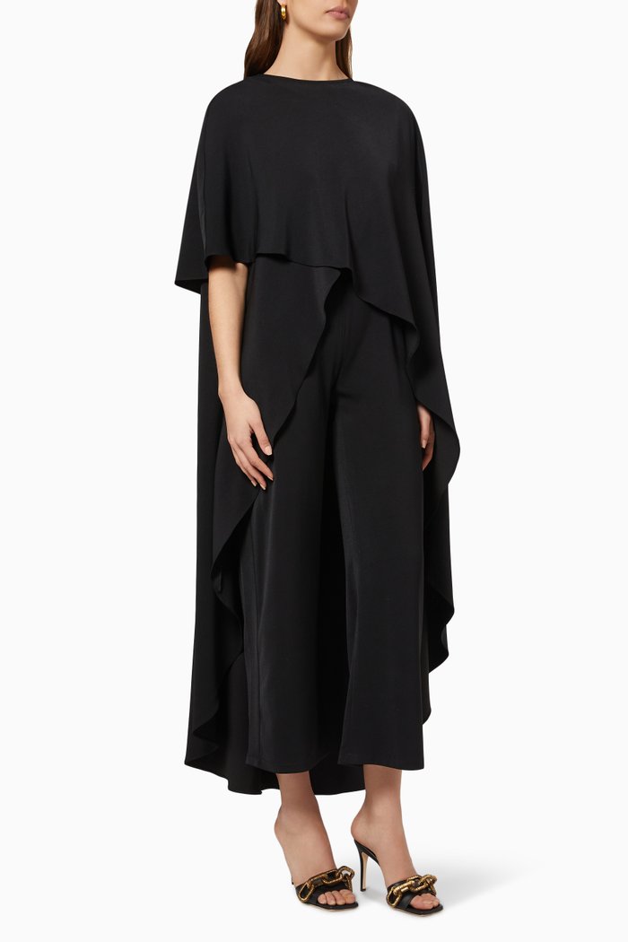 

Long Cape Jumpsuit in Crêpe, Black