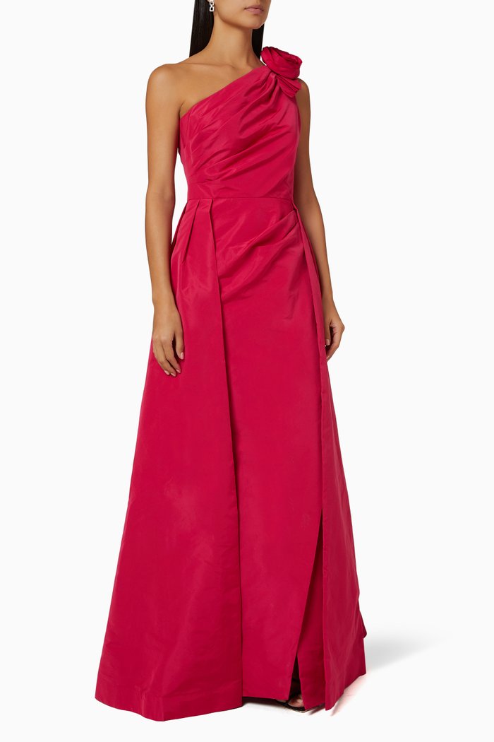 

One Shoulder Maxi Gown in Taffeta, Red