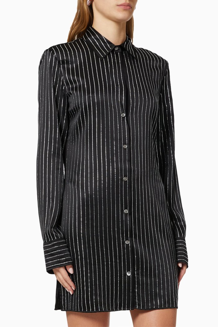 

Crystal Stripe Shirt Dress in Silk, Black