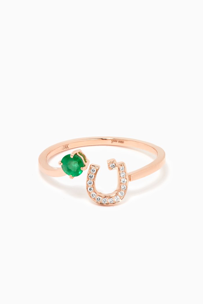 

"N" Glam Your Initial Ring with Emerald & Diamonds in 18kt Rose Gold