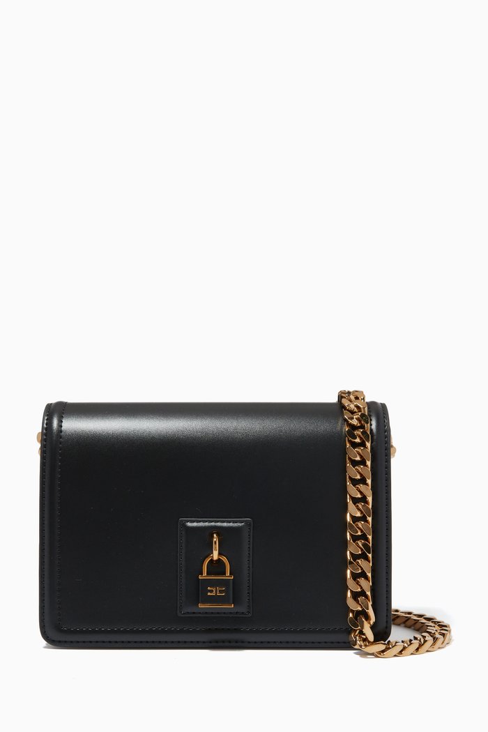 

Shoulder Bag in Scuffed-Effect Faux Leather, Black