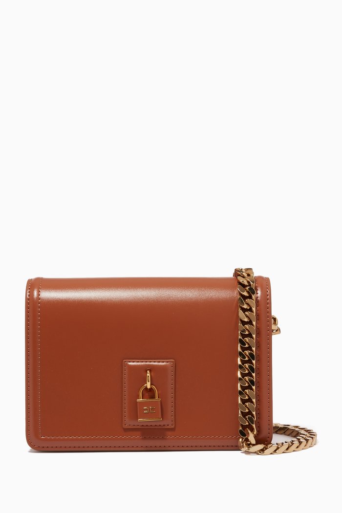 

Shoulder Bag in Scuffed-Effect Faux Leather, Brown