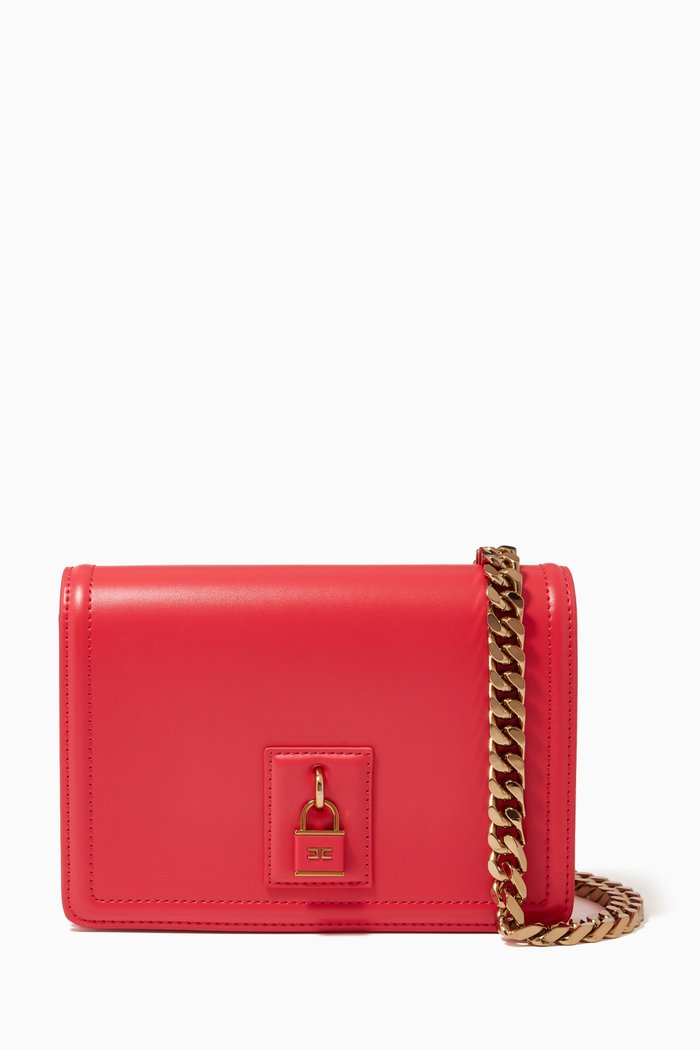 

Shoulder Bag in Scuffed-Effect Faux Leather, Red