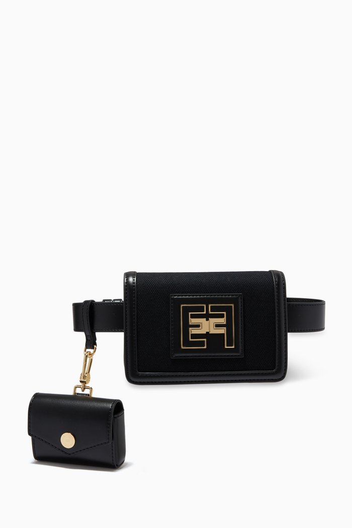

Logo Belt Bag in Canvas & Faux Leather, Black