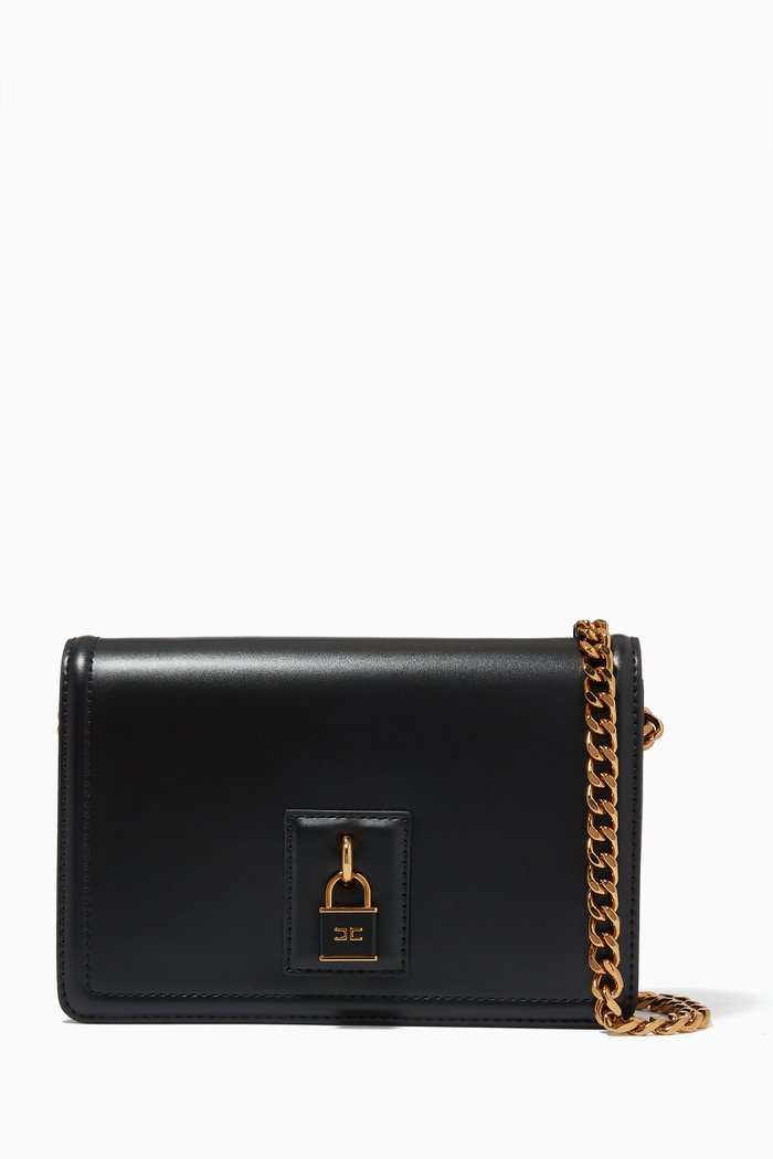 

Small Padlock Charm Bag in Faux Leather, Black