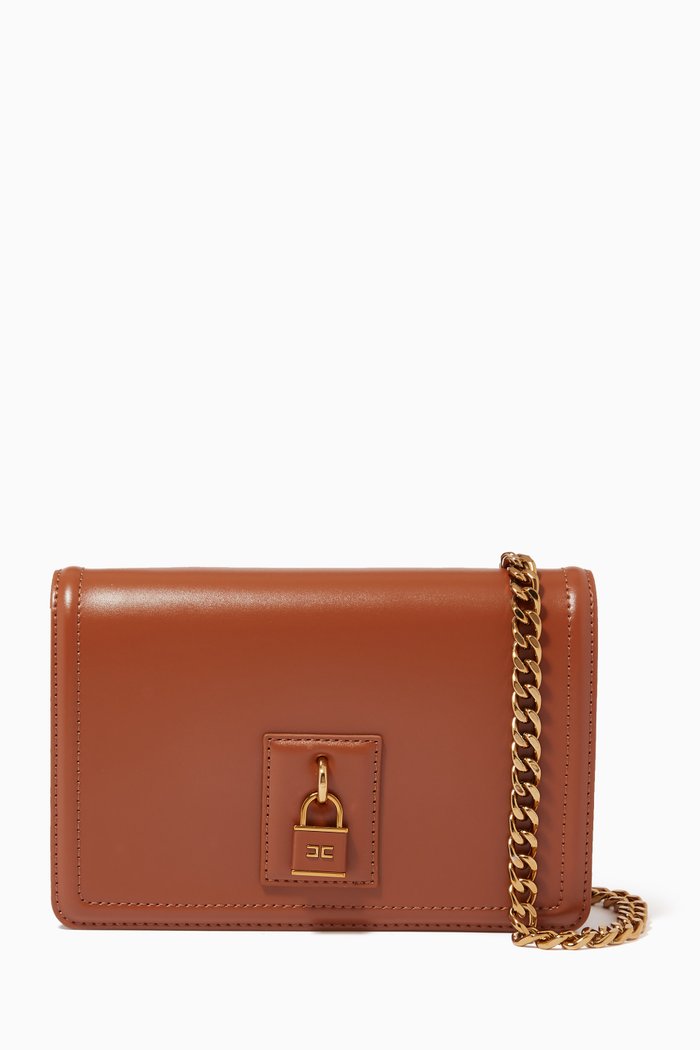 

Small Padlock Charm Bag in Faux Leather, Brown