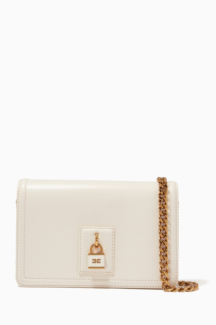 

Small Padlock Charm Bag in Faux Leather, Neutral